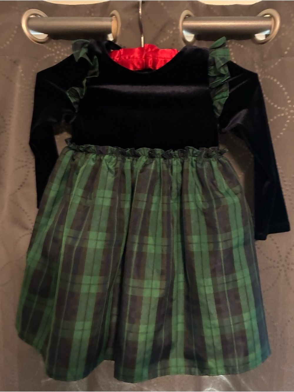 Kids Velvet and Plaid Green Holiday Dress